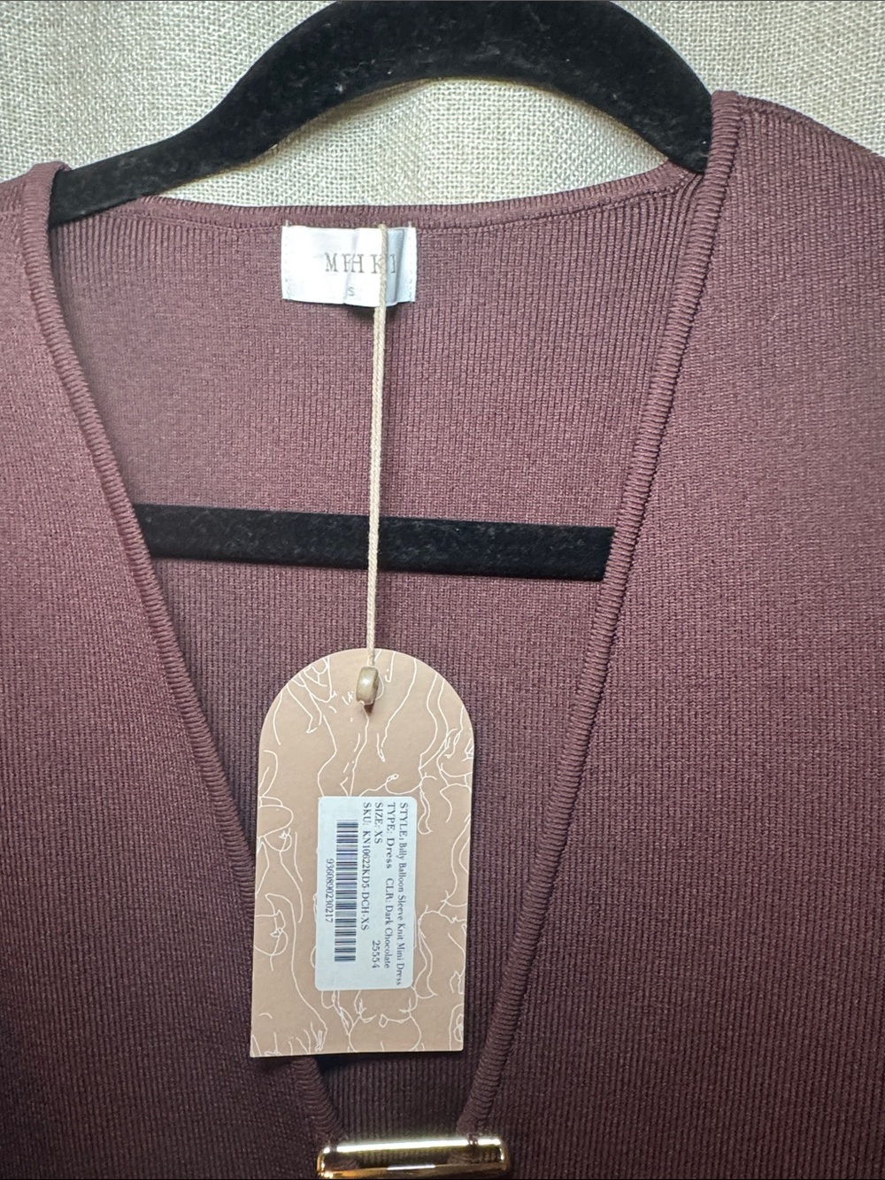 NWT Meshki Billy Balloon Sleeve Knit Mini Dress Chocolate Brown Size XS - Picture 5 of 10
